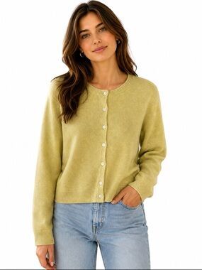 Old Navy Light Lime Green Button-Up Crewneck Cardigan